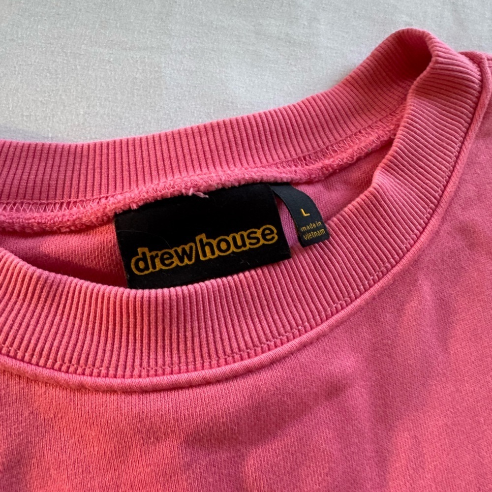Drew House Smiley Face Oversized  Pink Heavy Weight Cotton Sweatshirt Sz L - Picture 4 of 5